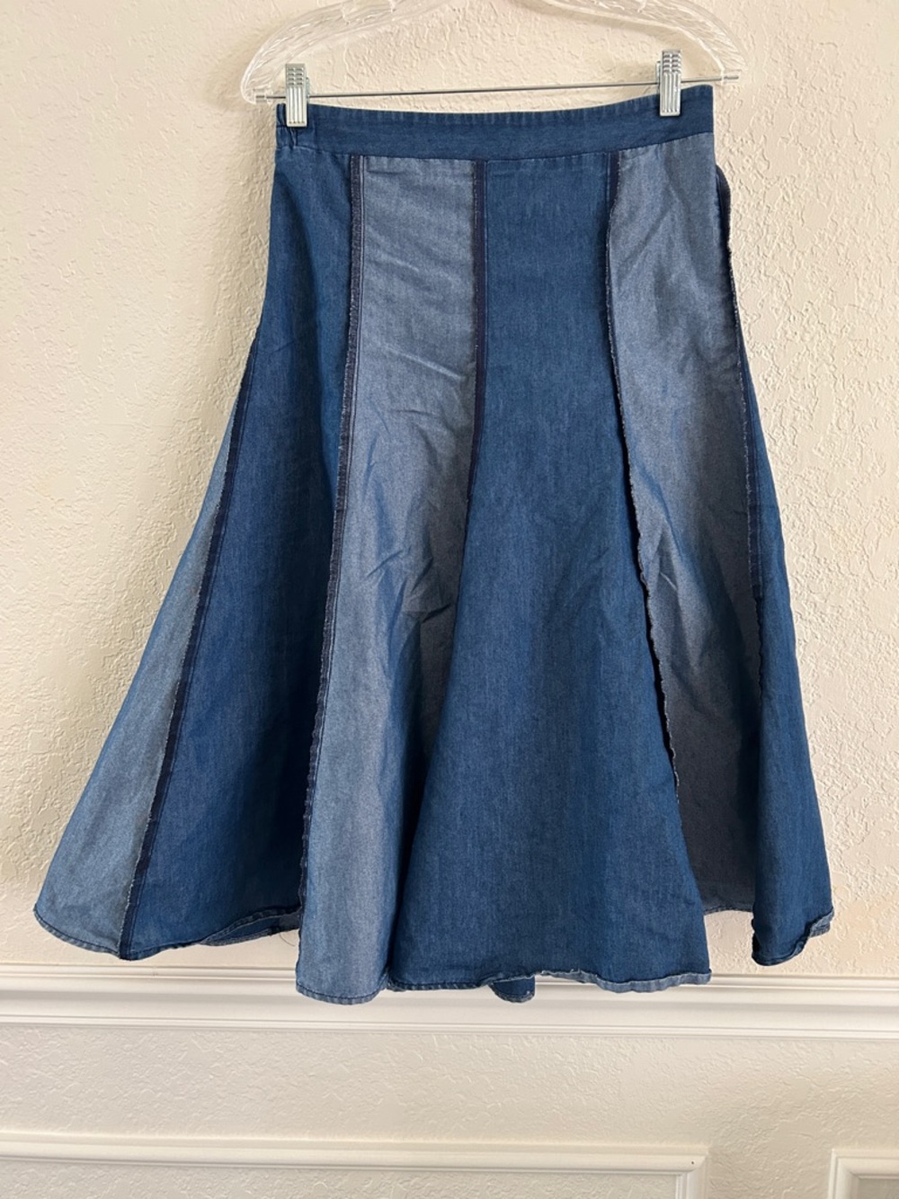 Denim Panel A-Line Midi Skirt - Blue by Chances R